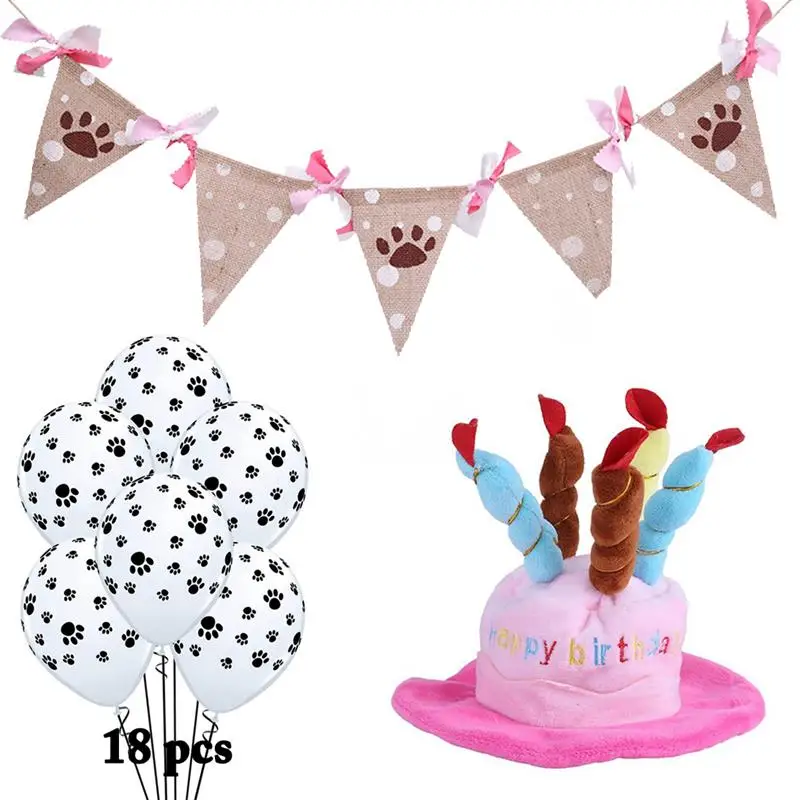 New Arrival Dog Puppy Birthday Cap Dogs Pet Caps Cake Canddles Design Hats pet Party Banner Balloon Set Supplies