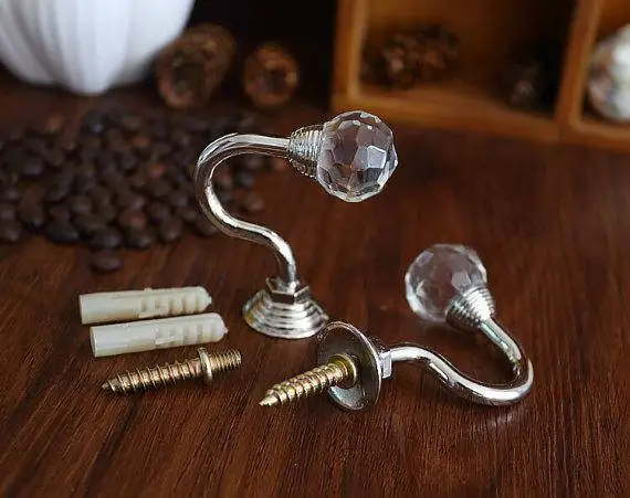 Chic Glass Decorative Hooks / Wall Hooks Clear Silver Metal / Crystal Curtain Tie Back Hooks / Coat Hangers Hanger