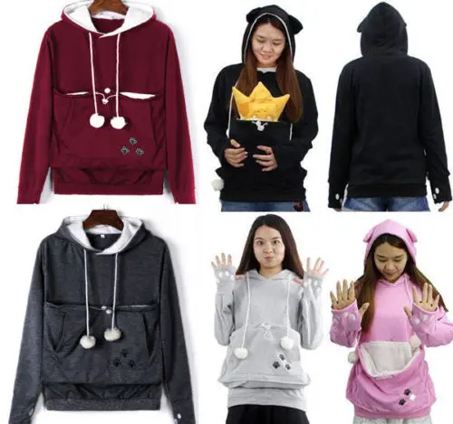 Mewgaroo Cat Lovers Hoodies Women Pet Hooded Casual Kangaroo Cat Sweatshirt For Women Pouch Hoodie Big Size Hoody Ladies Tops