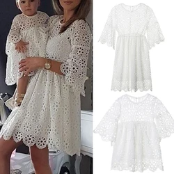 2018-08-16 Lioraitiin 0-5Years Family Matching Clothes Women Kids Girls Dress Lace Floral Wedding Party Prom Dress Baby