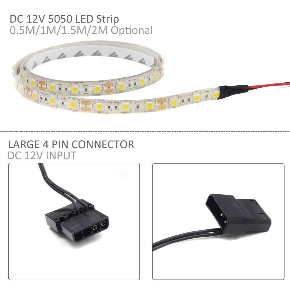 Taśma LED PC 12V SMD 5050 Wodoodporna Ciepła Biała 50CM 1M 2M Flex Duży 4-pinowy interfejs Obudowa PC Taśma LED do obudowy komputera