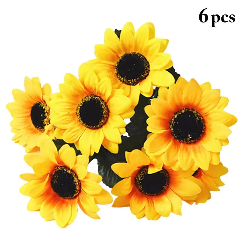 6 Bunches 7 Heads Plastic Sunflower Artificial Flower Fake Flores Bouquet Simulation Flowers Party Wedding Decoration