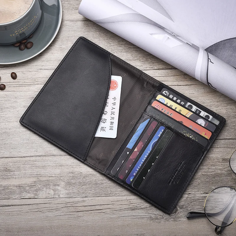 New Soft Genuine Leather Man\'s Passport Cover ID Card Case Purse Bank Credit Card Holder Travel Wallet For Men Black Brown