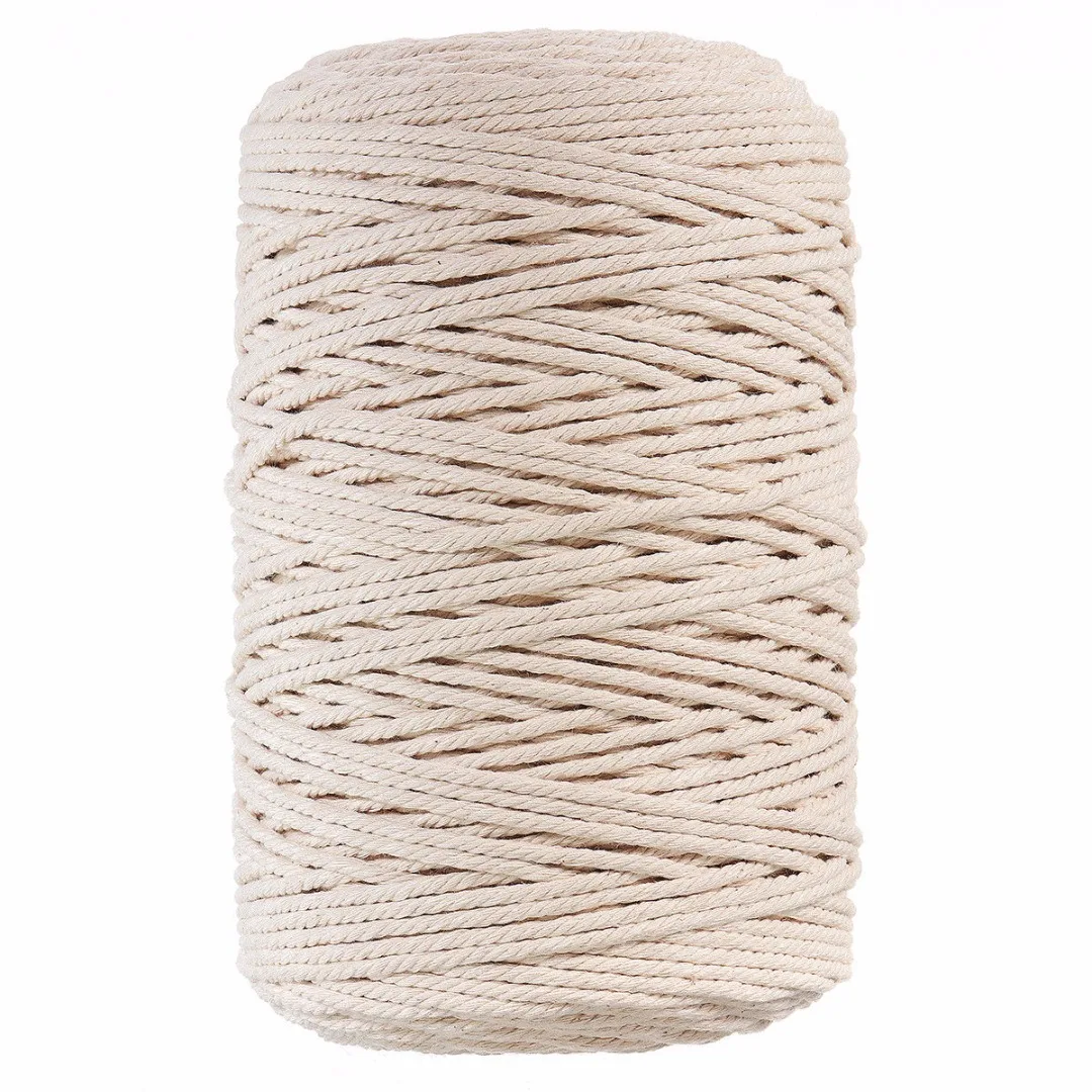 220M 3mm Natural Beige Soft Cotton Twisted Cord Rope Craft Macrame Artisan String DIY Handmade Tying Thread Cord Rope  Diameter