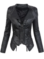 Gothic faux leather PU Jacket Women Winter Autumn Fashion Motorcycle Jacket Black faux leather coats  Outerwear  Coat HOT