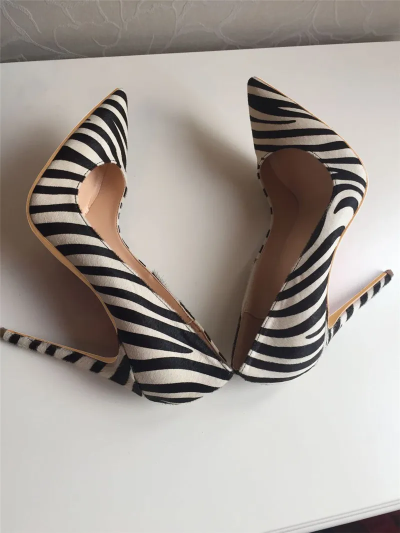 

Hot Selling Black White Zebra Pumps Women Shoes Pointed Toe Slip-on Stiletto Heel 12CM Wedding Shoes Bride Plus Size Customized