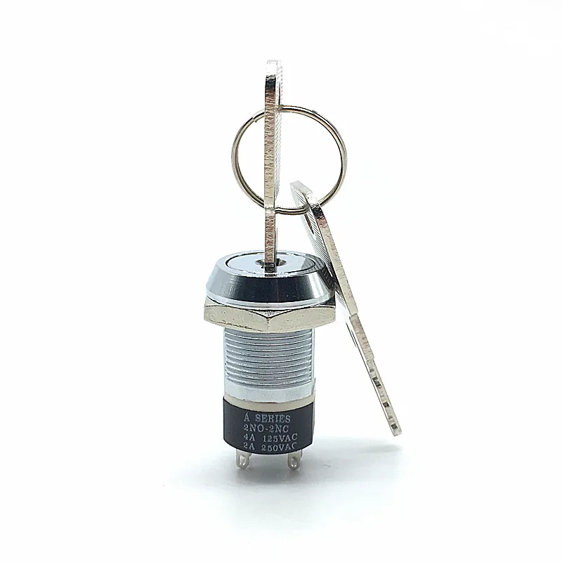 19mm Metal 4Pin ON-OFF 2Position DPST A Series Electronic Lock Key Switch 2NO 2NC 4A 125VAC/2A 250VAC