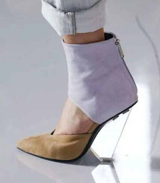 Sexy Ladies Clear PVC Patchwork Spike Heels Ankle Boots Female Pointed Toe Instep Cut Out Gladiator Boots Mujer Zapatos Bottine