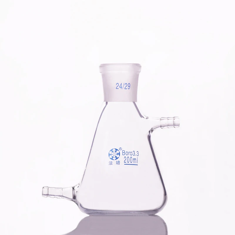 

Filtering flask with side tubulature 200ml 24/29,Triangle flask with upper and bottom side tube,Filter Erlenmeyer bottle