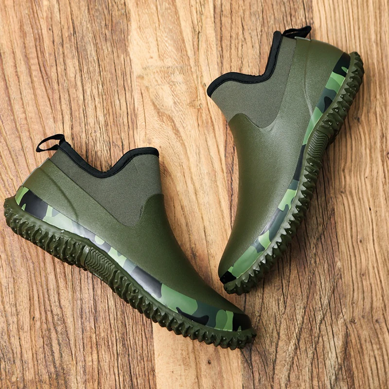 EXCARGO Ankle Rainboots Rubber Boots Shoes For Men Slip On Casual Shoes Male  2019 Shallow Low Flats Rainboots Green Men Shoes