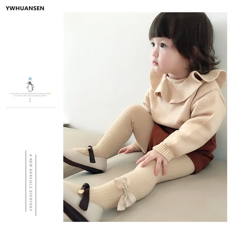 0-8 Yrs Children Cotton Baby Girls Pantyhose  Spring Autumn Winter Bowknot TightsKids Infant Knitted Collant Tights