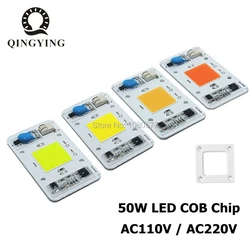 하이 퀄리티 LED COB 50W AC 220V 110V, 드라이버 필요 없음, 스마트 IC DIY LED 투광 조명 스포트라이트, 화이트 웜 화이트 레드 그린 블루