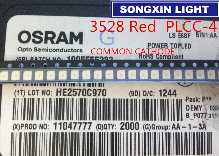 100pcs LSE6SF-V2BA-1-1 LS E6SF-V2BA-1-1 3528 red PLCC-4 Common Cathode Super Bright  LED taillights SMD New original