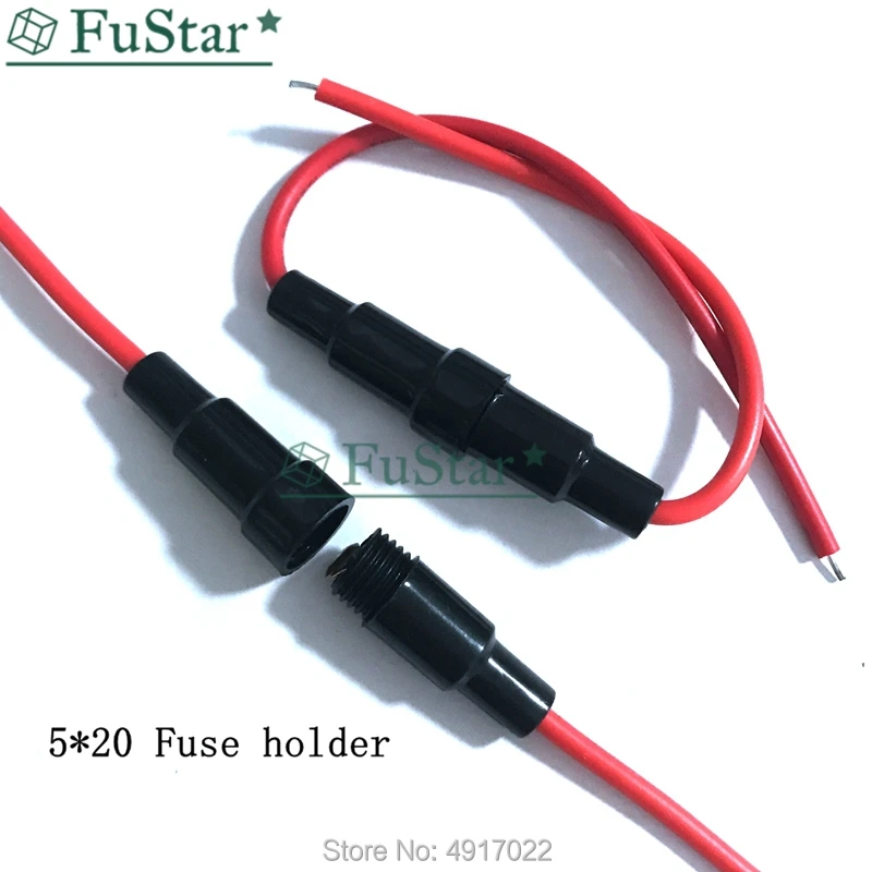 5pcs 5*20mm Glass Fuse Holder Screw Type 5X20mm with 20 AWG Wire Cable 250V Glass fuse tube fuse casing 5*20 mm