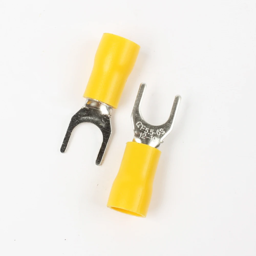 50PCS SV5.5-6 Yellow Furcate terminals Cable Wire Connector 16~14AWG Yellow Furcate Fork Spade Crimp Terminals