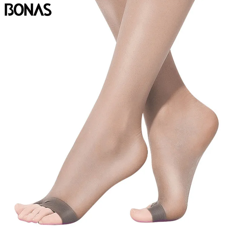 BONAS – collants Sexy en nylon pour femmes, bas d\'été à bout ouvert, transparent, Ultra-mince, sans couture