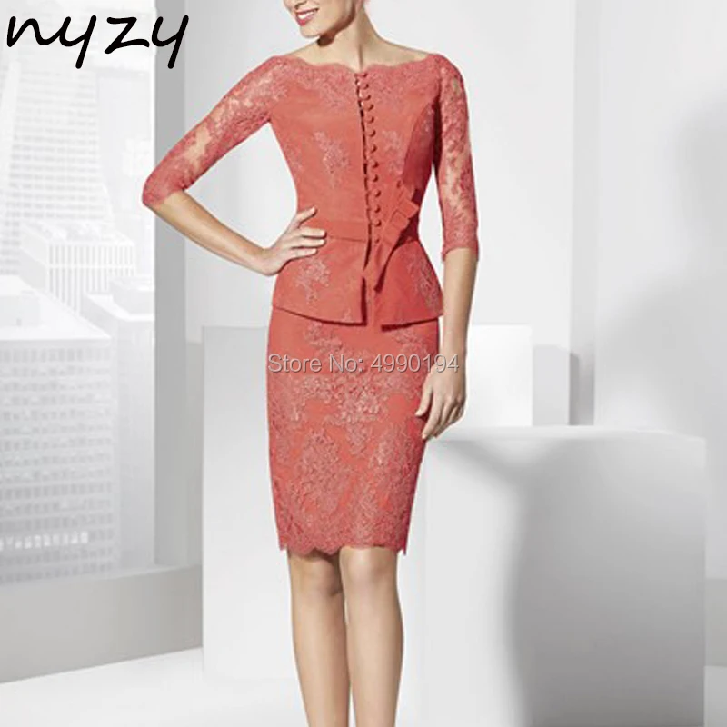 NYZY M101 أم العروس فساتين مع سترة 2 قطعة الدانتيل قصيرة أنيقة اللباس الرسمي ل ضيف حفل زفاف Vestido دي Madrinha