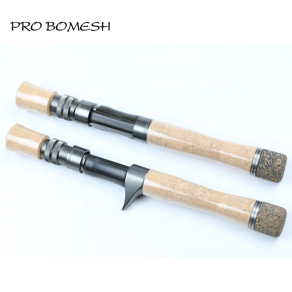 Pro Bomesh 1 Set AA Grade Cork Handle Wood Spinning Cast Reel Seat Set Rubberized Cork Fighting Butt Cap DIY Trout Rod Accessory