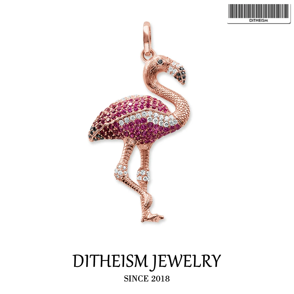 Rose Gold Bird Flamingo Pendant, 2018 New Fashion Jewelry 925 Sterling Silver Trendy Gift For Women Girls Fit Necklace