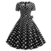 Women Square Collar Elegant Vintage Summer Dress Short Sleeve Midi Dress Robe Femme Casual Office Party Dress - Image 5