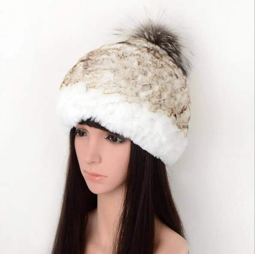 cute fur hats for women furry hat with fur pompom real rex rabbit fur hat for winter Fall cool beanies new design H149