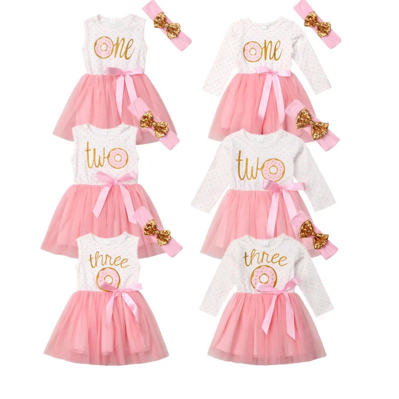 Newborn Infant Kid Baby Girl Dress Donut Tulle Tutu Princess Birthday one tow three  Party Pageant Dress