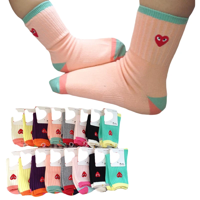 One Pairs Baby Boys Girls 3-5/5-8 Years Love Embroidery Short Socks Double Needle Combed Cotton Socks For Kids 8 Colors