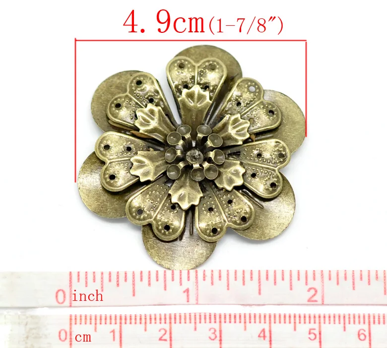DoreenBeads 10 antyczny brąz filigranowe ozdoby kwiatowe ustalenia 4.9x4.5cm (może pomieścić SS10 rhinestone) (B18562), yiwu