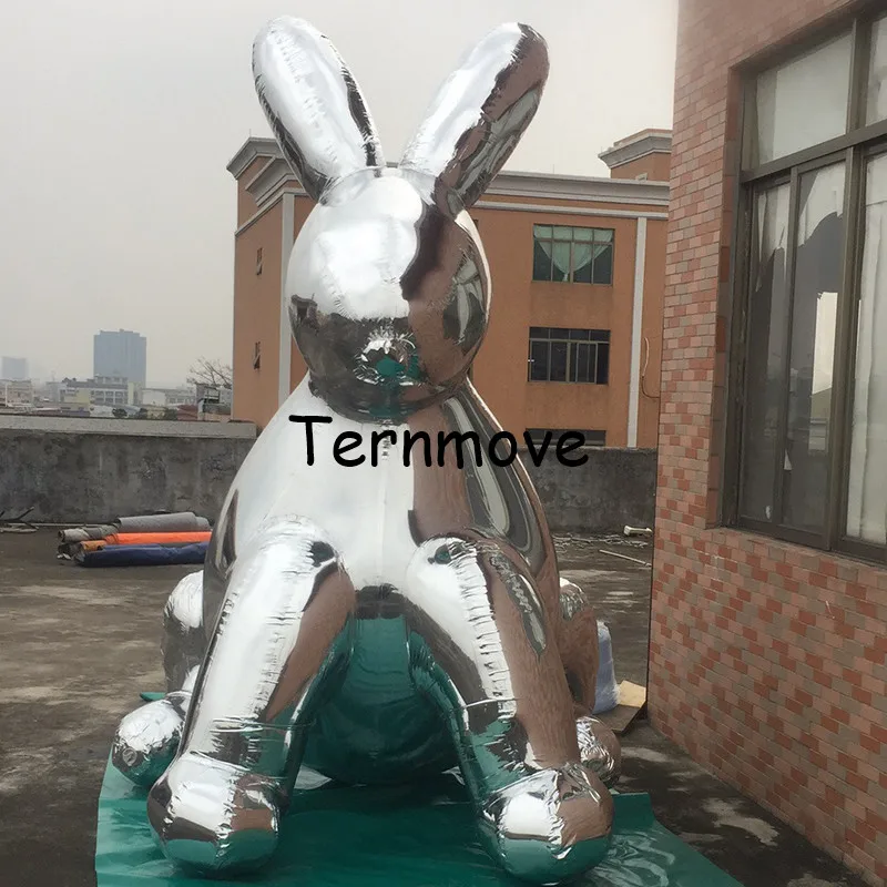 Large Silver Inflatable rabbit model Customized Inflatable Mirror Rabbit replica Inflatable animal Cartoon For Advertising