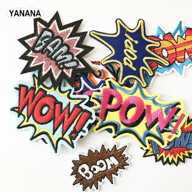 

Catchwords WOW POW Various Letters Iron On Embroidered Clothes Patches For Clothing Stickers Garment