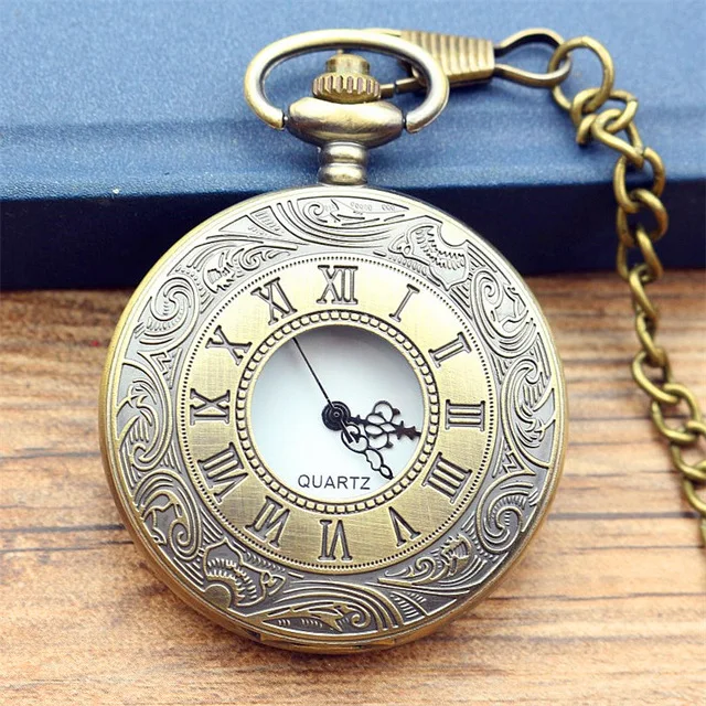 

2019 Antique Vintage Bronze Roman Number Necklace Quartz Pocket Watch Chain women and men gun color poket watch birthday gift