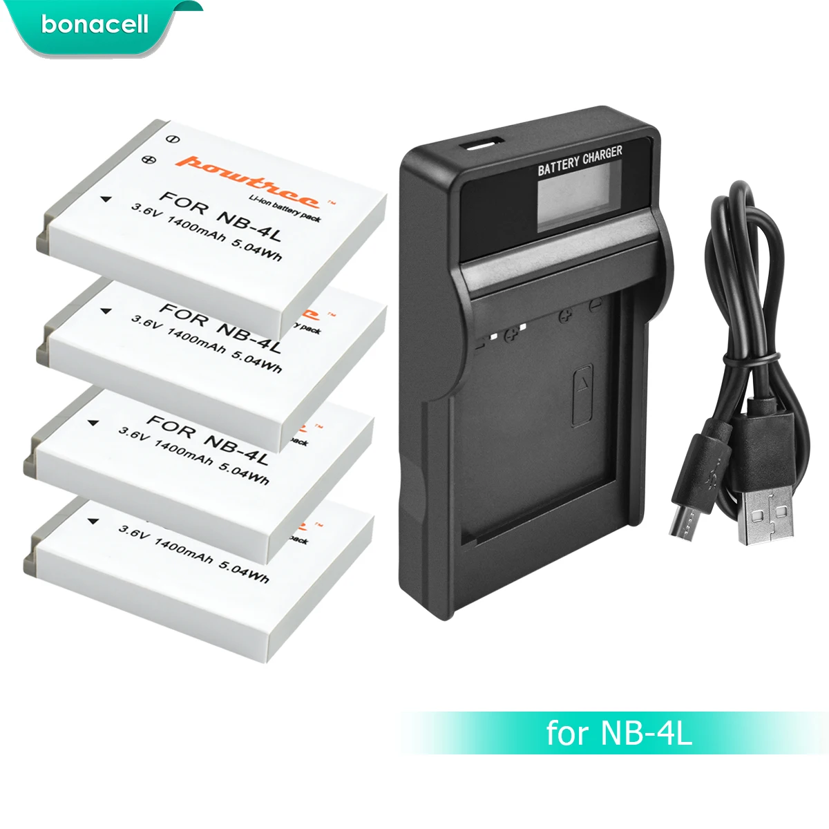 Bonacell 1400mAh NB-4L NB4L NB 4L Battery Bateria+LCD Charger for Canon IXUS 30 40 50 55 60 65 80 100 PowerShot SD1000 1100 L10