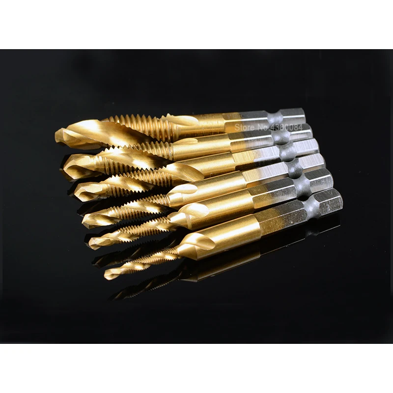 Torneiras complexas de titânio m2, 1 peça, 8mm, hss, espiral, ferramenta de corte, 1/4 ", shank métrica m8 * 1.25