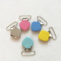 Chenkai 5pcs 25mm 1'' Baby Pacifier Metal Heart Clips DIY MAM Dummy Soother Suspender Teether Charms Chain Holder Toy Clips