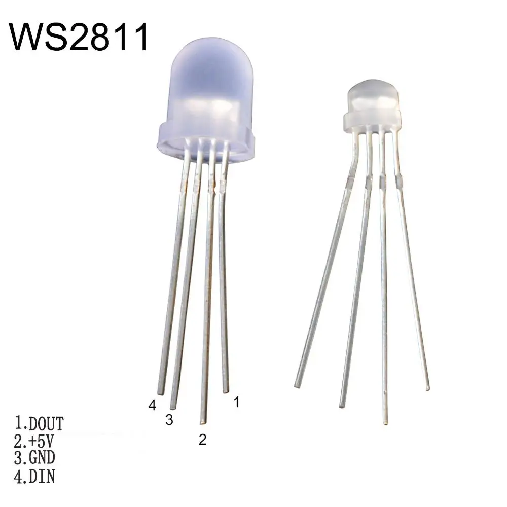 20-1000pcs DC5V Diffused Round hat RGB LED with WS2811 5mm F5 8mm F8 pixels Arduino led chips RGB full color addressable LEDs