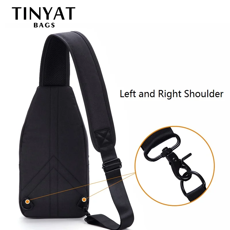 Imagem -03 - Tinyat-bolsa Estilinque Funcional Masculina Bolsa de Peito com Fone de Ouvido Duplo Bolsa Mensageiro de Ombro Preta Casual Almofada 79