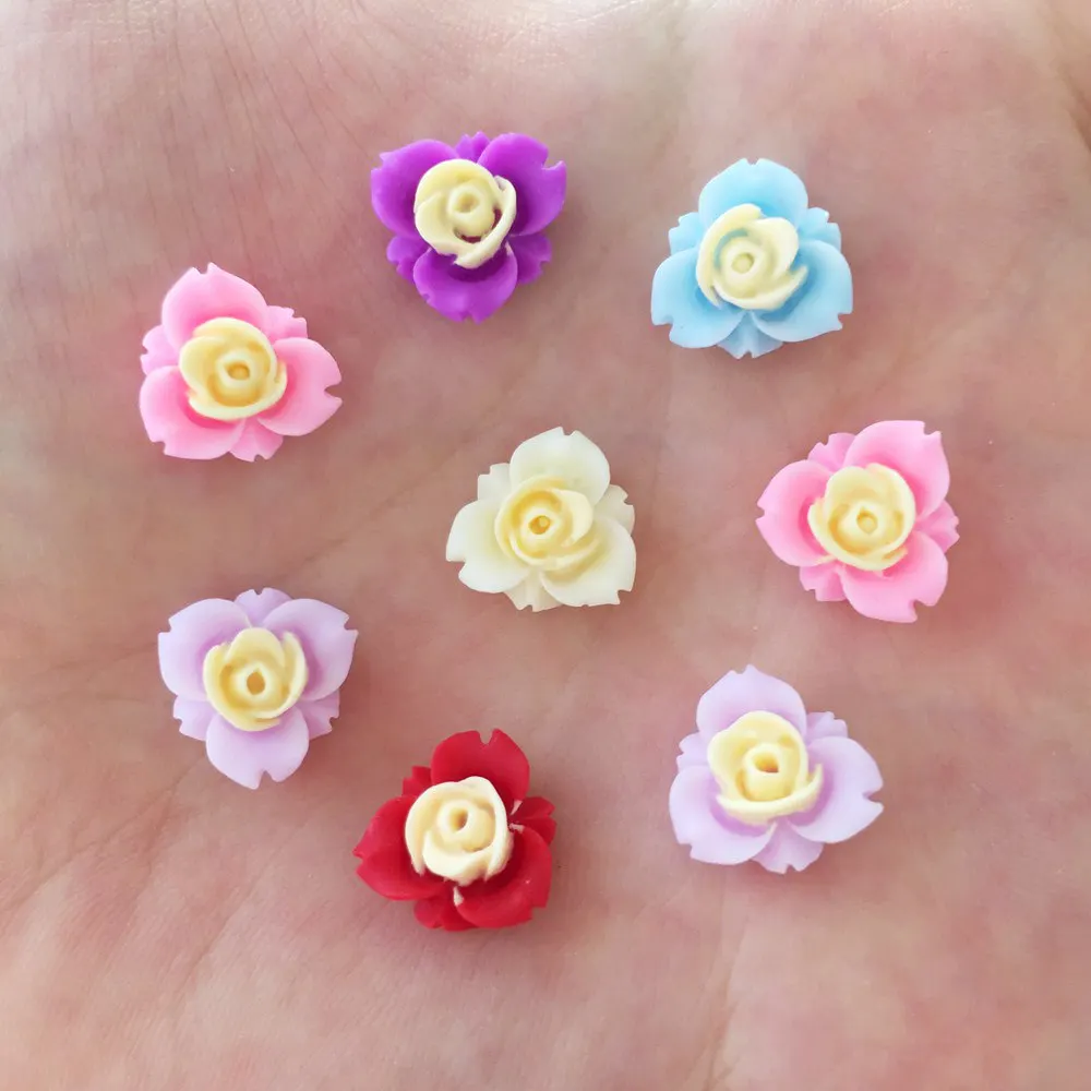 New 80PCS Resin 11mm 3 Petal Flower Flatback Stone Scrapbook Wedding Ornaments W12*2