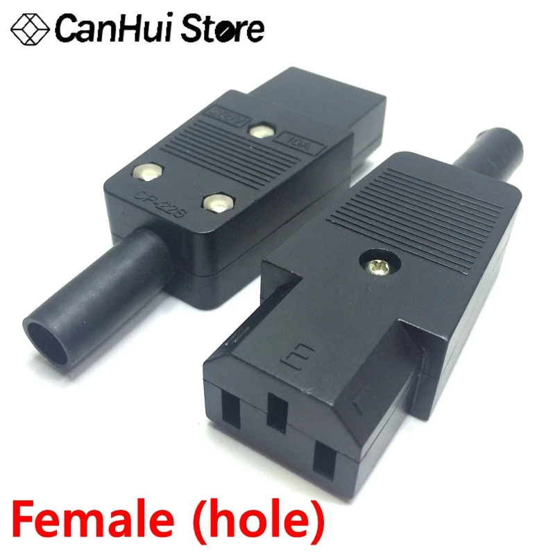 IEC Direct Plug Connector Male/Female 10A 250V Black Master Plug and Public Plug Removable Wire Power Connector 3pin AC Socket