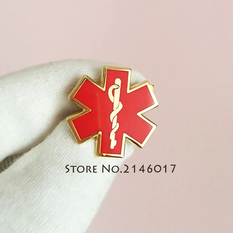 10pcs Red Nursing Ambulance Lapel Pin Enamel Snake Symbol Metal Badge Star of Life Paramedic-Iron Doctor Pins Brooch Russia