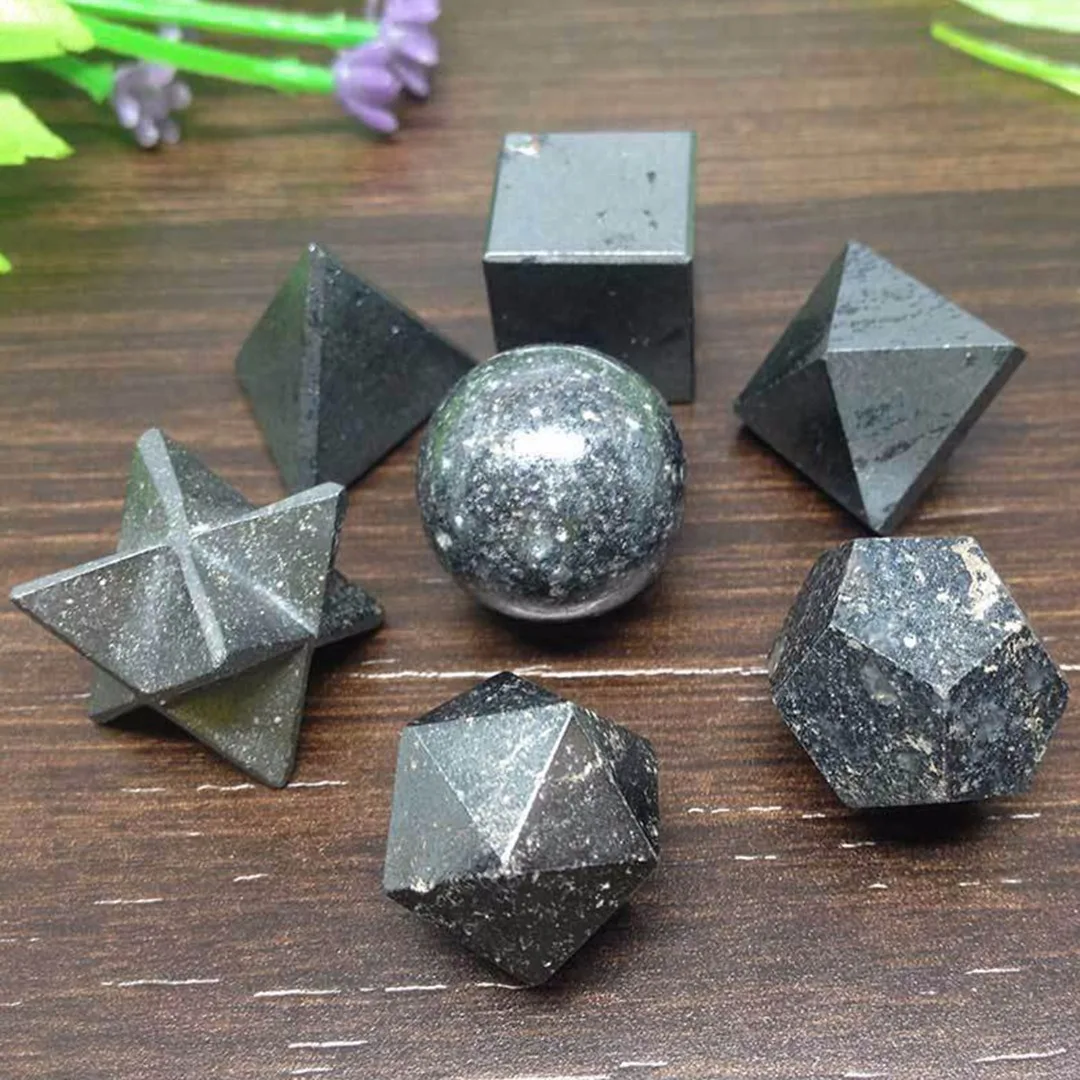 JX-LCLYL 7pcs Hematite Platonic Solids Sacred Meditation Crystal Geometric Set