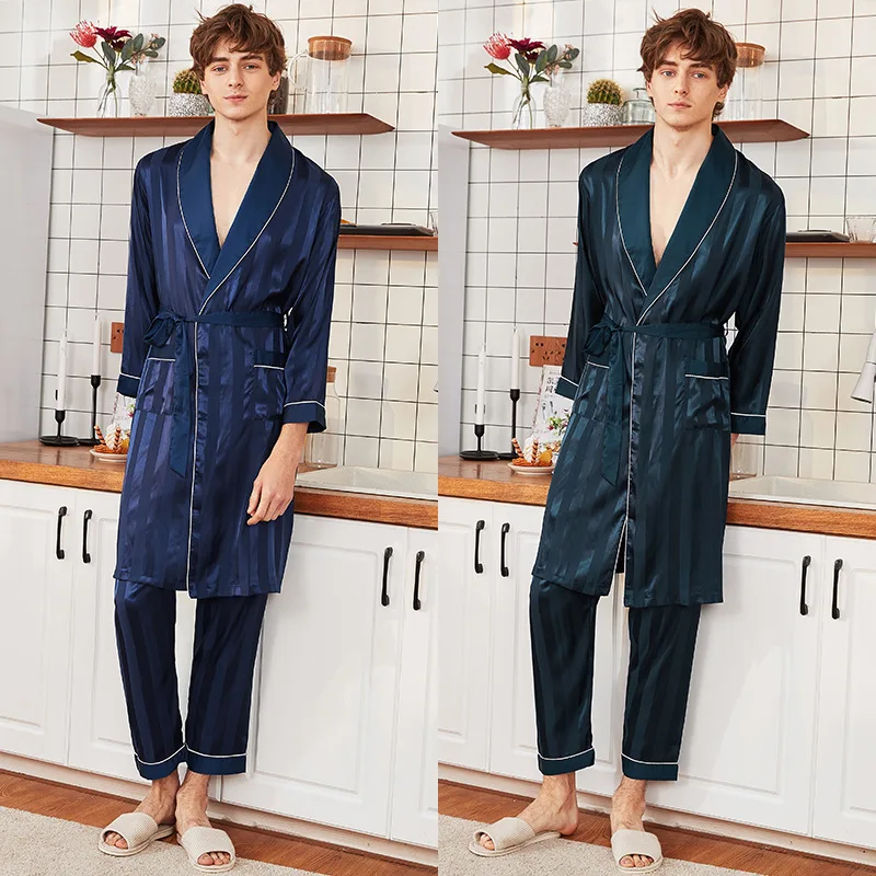 2022 New  Imitate Real Silk New Pattern Man Spring Summer Long Sleeves Trousers Home Furnishing Clothes Suit Wp1055