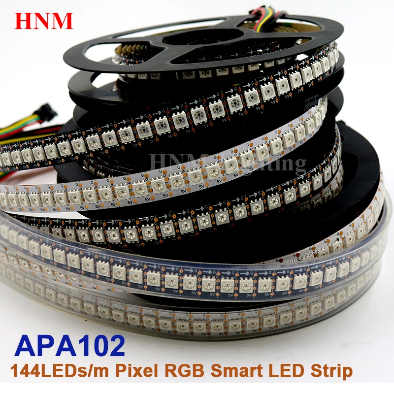 1m/2m 144LEDs/m APA102 Addressable Smart RGB Pixel LED Strip Light 5050 SMD RGB 5V Tape DATA and CLOCK seperately IP20/IP65/IP67