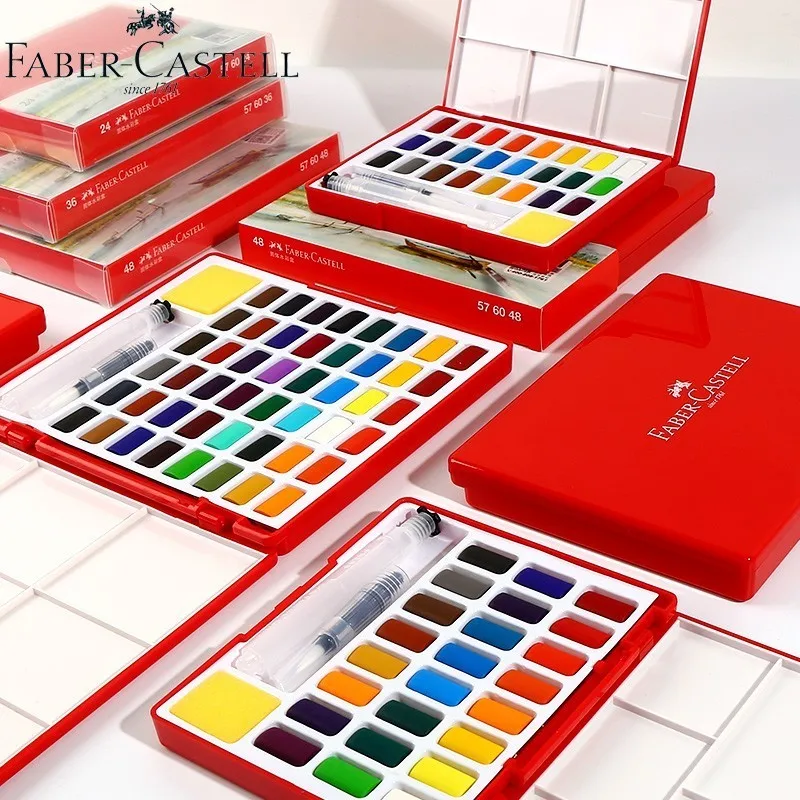 Faber-Castell 24/36/48Colors Solid Water Color Painting Set Box With Paintbrush Bright Color Portable Watercolor Pigment Set