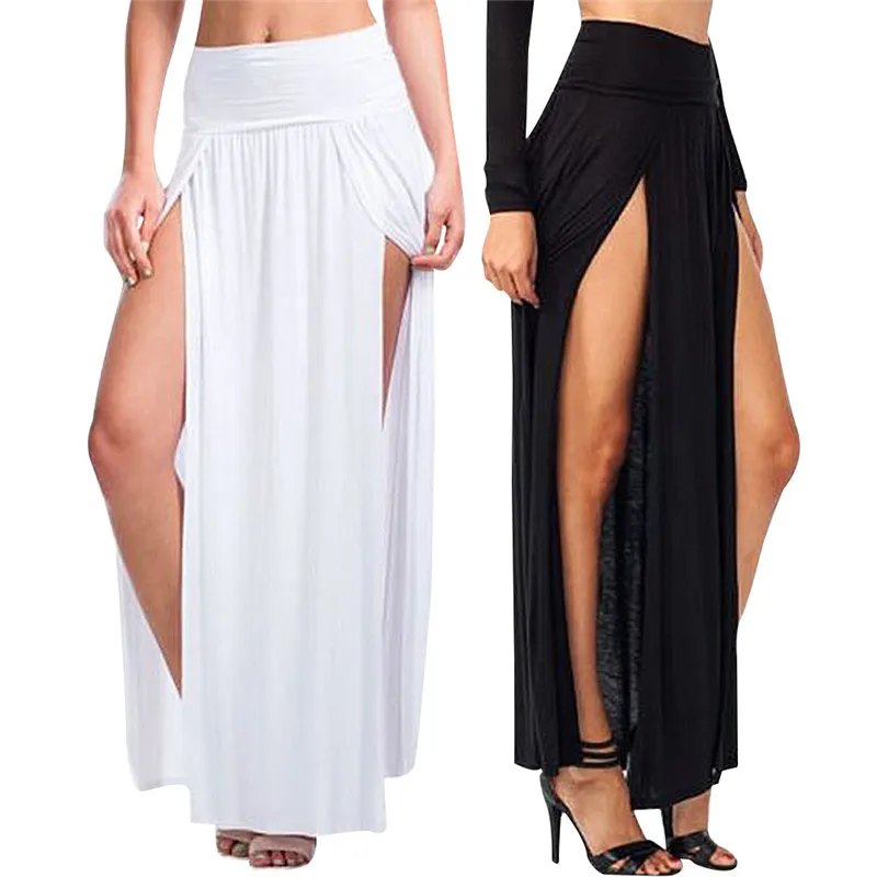 

NEW Sexy Women Long Pleated Open Slit High Waist Solid Color Skirt women's skirt