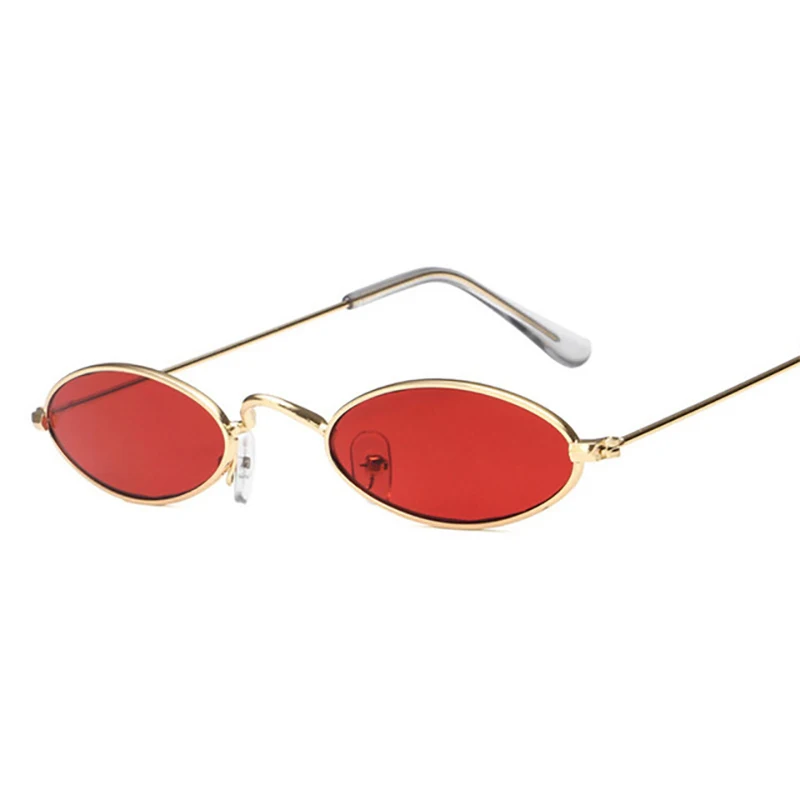 Vintage Ovale Zonnebril Mannen Zonnebril Vrouwen Retro Metalen Frame Red Tiny Ronde Skinny Eye Glas Vrouwelijke Kleine Party Brillen UV400