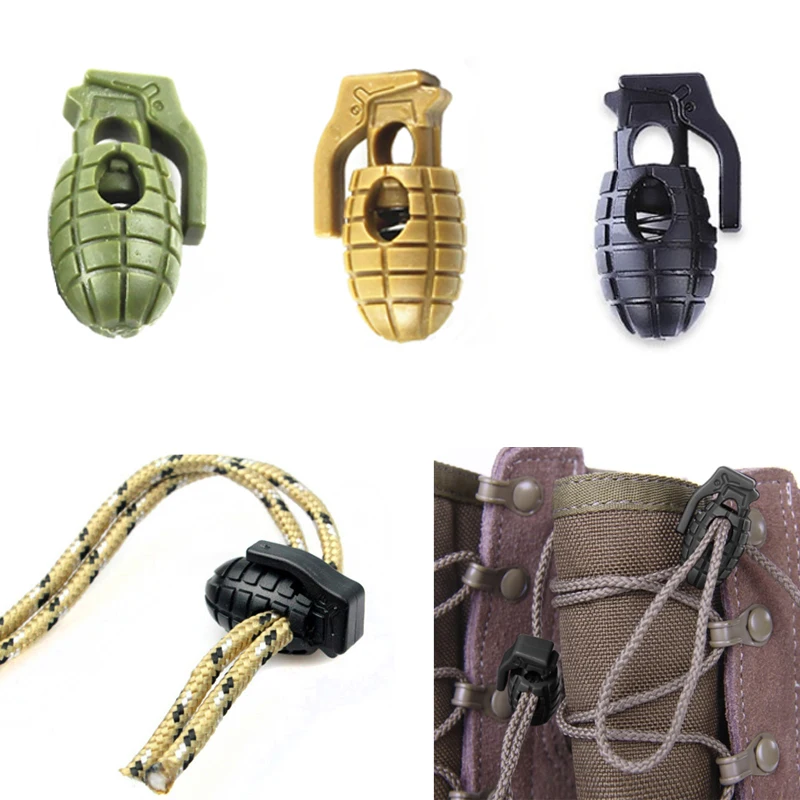 Grenade Buckle Stopper Rope Clamp Hike Outdoor Survive Cord Clip Shoelace Shoe Lace Paracord Lock Camp