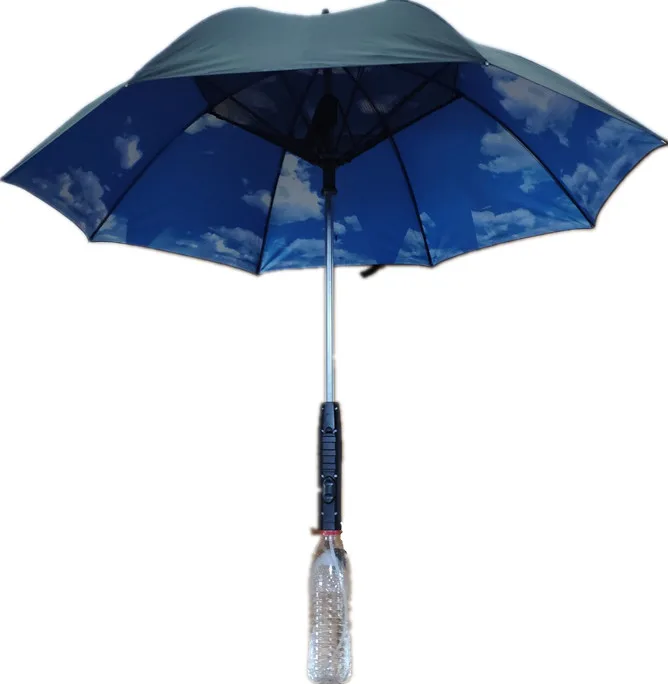 Ahloyalty Sunscreen Blue Sky and White Clouds Long-handle Umbrella With Fan and Spray