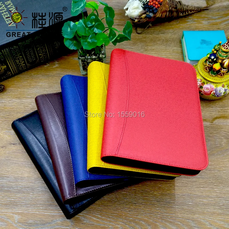 MQQ Leather Organizer Zipper Folder Portfolio A5 Binder 6 Ring Loose Leaf Notebook Cover Bag Calculator Storage Ziplock Bag