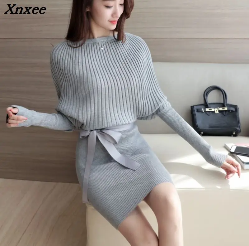 2018 Spring and Autumn New Women Korean ladies loose sweater  Stretch Skirt Xnxee