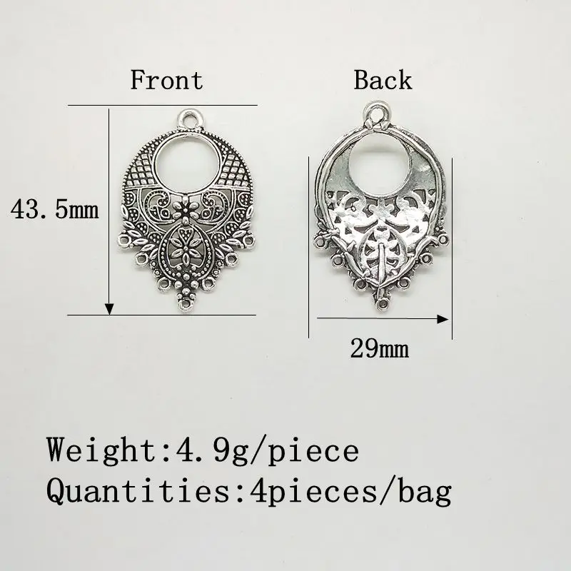 2025 New 43*29mm 4pieces/bag Retro Zinc Alloy Crescent-shaped Connectors Linker with Groove Diy Jewelry Earring Accessories